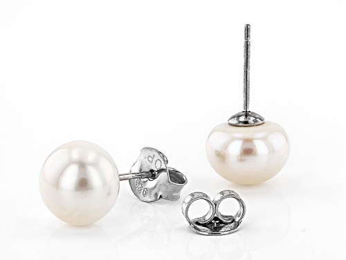 9-11mm White Cultured Freshwater Pearl, Rhodium Over Silver 20 Inch Necklace & Stud Earrings Set