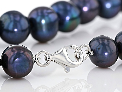 9-11mm Black Cultured Freshwater Pearl, Rhodium Over Silver 20 Inch Necklace & Stud Earrings Set