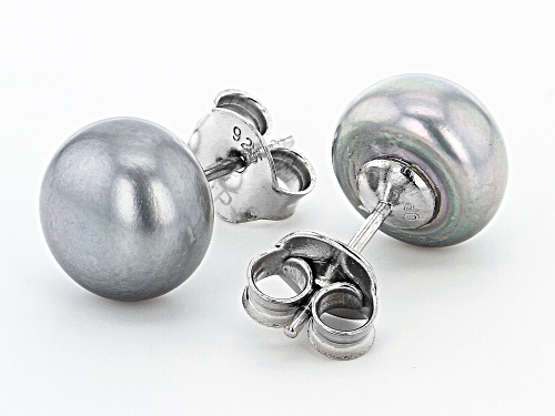 9-11mm Silver Cultured Freshwater Pearl, Rhodium Over Silver 20 Inch Necklace & Stud Earrings Set