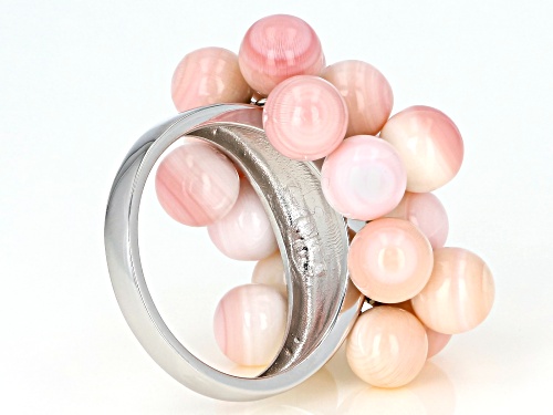 6mm Pink Conch Shell Rhodium Over Sterling Silver Bead Ring - Size 7
