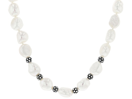 9.5-10.5mm White Cultured Freshwater Pearl Rhodium Over Silver Necklace, Bracelet, Earrings Set