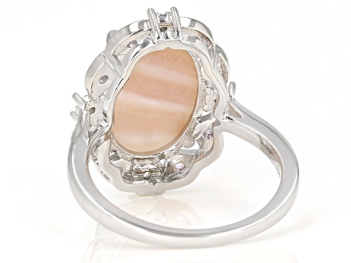 Pink Mother-of-Pearl With 0.14ctw Pink Sapphire & 0.07ctw White Zircon Rhodium Over Silver Ring - Size 11