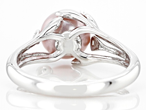 8-8.5mm Pink Cultured Freshwater Pearl & White Zircon Rhodium Over Sterling Silver Ring - Size 7