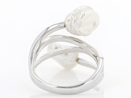 8.5mm White Cultured Keshi Freshwater Pearl Rhodium Over Sterling Silver Ring - Size 7