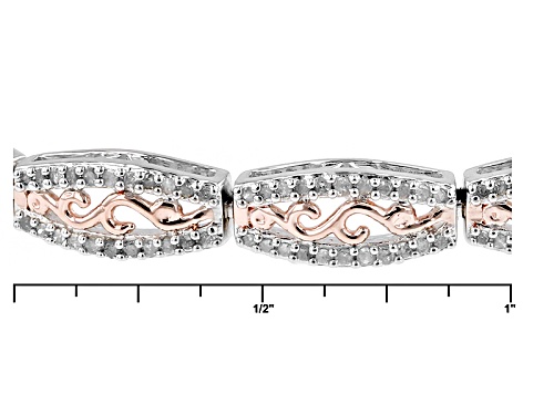 1.00ctw Round White Diamond Rhodium And 14k Rose Gold Over Sterling Silver Line Bracelet - Size 7.5