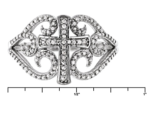.25ctw Round White Diamond Rhodium Over Sterling Silver Cross Ring - Size 6
