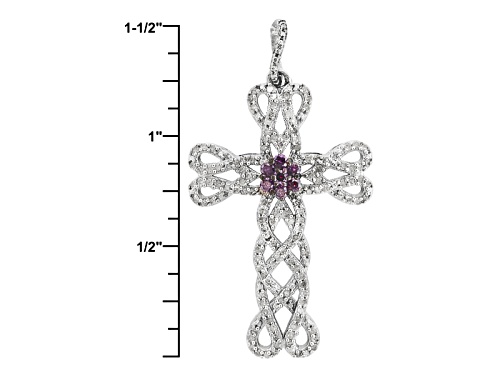 .50ctw Round Purple And White Diamond Rhodium Over Sterling Silver Cross Pendant With 18