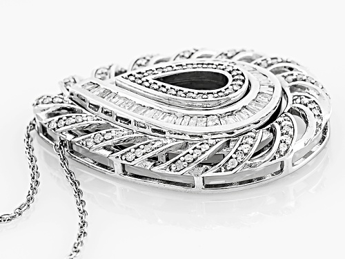 .75ctw Round And Baguette White Diamond Rhodium Over Silver Interchangeable Pendant With 18