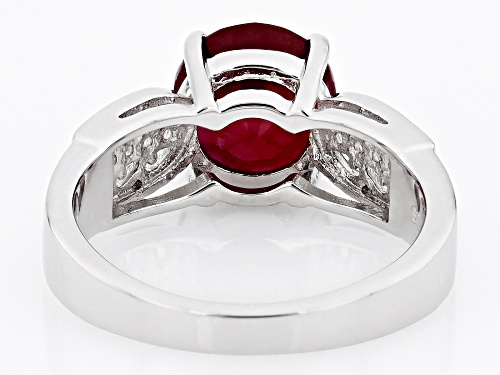 3.25ct Round Mahaleo® Ruby and 0.11ctw White Zircon Rhodium Over Sterling Silver Ring - Size 6