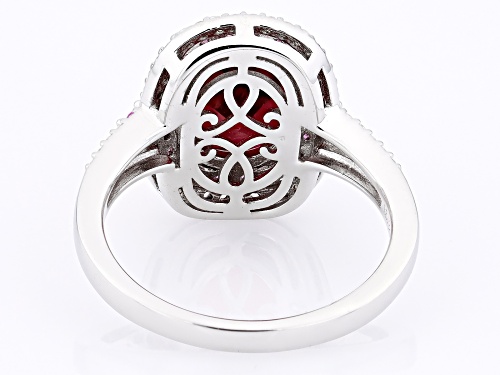 4.18ct Lab Ruby with 0.74ctw Lab Pink and Lab White Sapphire Rhodium Over Sterling Silver Ring - Size 10