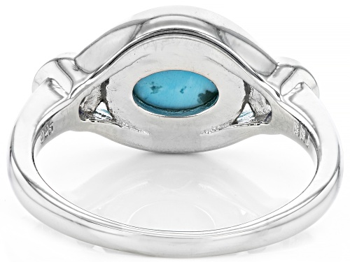 9x7mm Oval Cabochon Turquoise With 0.22ctw Nepalese Kyanite Rhodium Over Silver 3-Stone Ring - Size 10