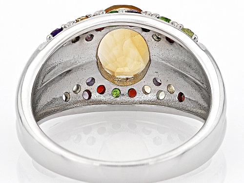 1.54ct Oval Brazilian Citrine With 0.46ctw Round Multi-Gem Rhodium Over Sterling Silver Ring - Size 6