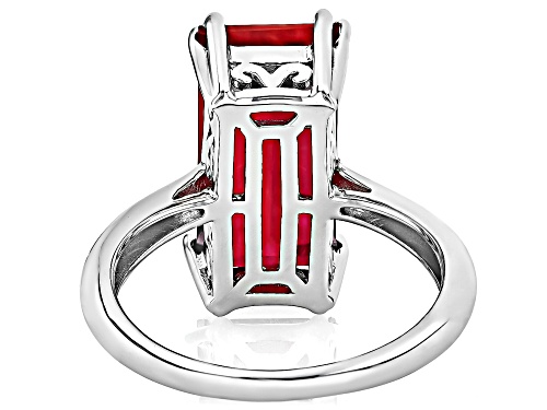 9.00ct Baguette Lab Created Ruby Rhodium Over Sterling Silver Ring - Size 8