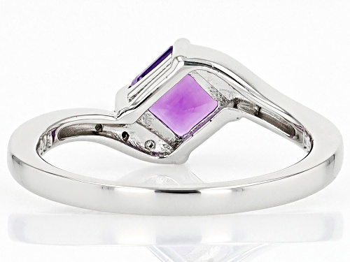 0.92ct African Amethyst With 0.05ctw White Zircon Rhodium Over Sterling Silver Bypass Ring - Size 10