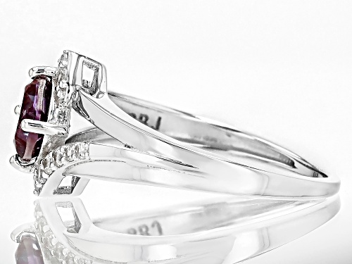 0.95ct Cushion Lab Created Alexandrite With 0.20ctw White Zircon Rhodium Over Sterling Silver Ring - Size 10