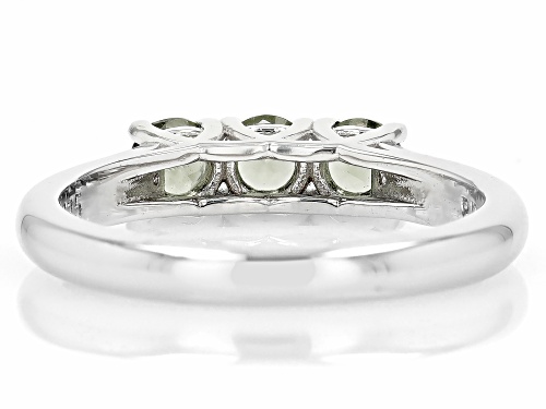 0.54ctw Round Moldavite With .01ctw White Diamond Accent Rhodium Over Sterling Silver 3-Stone Ring - Size 7