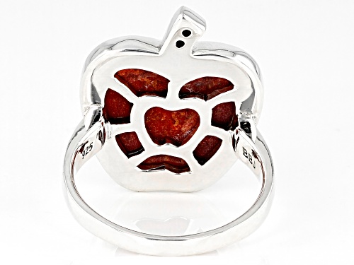16mm Custom Sponge Coral With 0.03ctw Round White Topaz Sterling Silver Apple Ring - Size 7