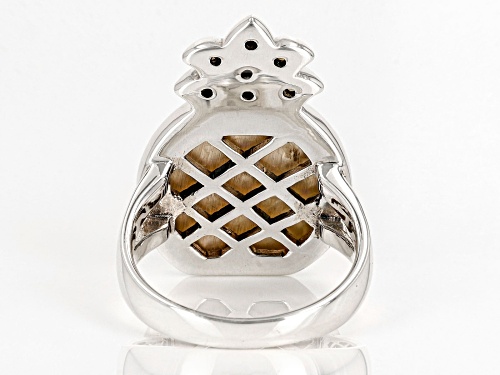 15mm Custom Mother-Of-Pearl With 0.03ctw Round Citrine Sterling Silver Pineapple Ring - Size 7