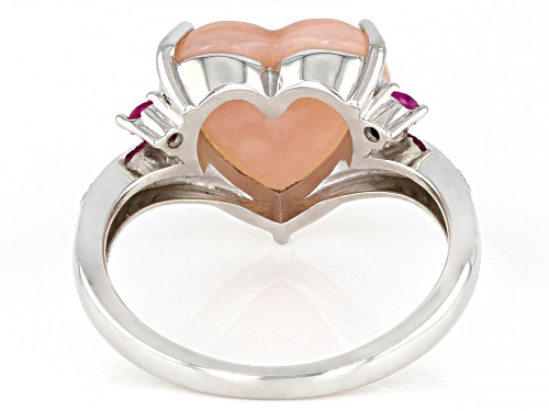 12mm Pink Opal With 0.19ctw Lab Pink Sapphire And White Zircon Rhodium Over Silver Ring - Size 8