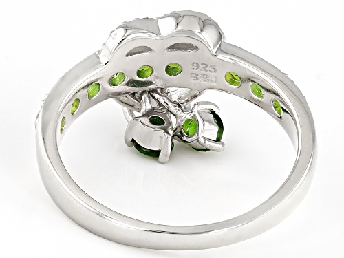 0.83ctw Round Chrome Diopside With 0.01ctw White Diamond Rhodium Over Silver Heart Ring - Size 8