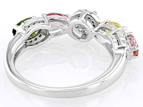 0.85ctw Mixed Shapes Multi-Tourmaline With .58ctw White Zircon Rhodium Over Sterling Silver Ring - Size 7