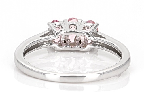 0.75ctw Oval Pink Spinel With 0.02ctw Diamond Accent Rhodium Over Sterling Silver 3-Stone Ring - Size 7