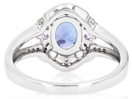 1.06ct Oval And 0.12ctw Round Tanzanite With 0.17ctw White Zircon Rhodium Over Silver Ring - Size 9