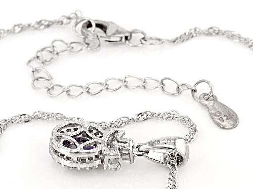 1.01ctw Blue Ocean Tanzanite With White Zircon Rhodium Over Sterling Silver Pendant With Chain