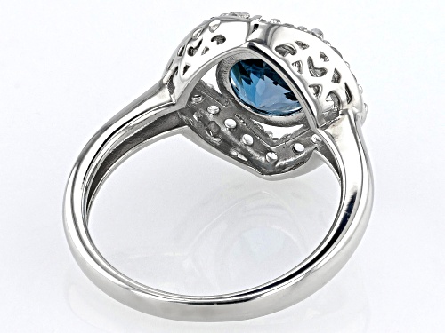 2.04ct Round London Blue Topaz With 0.46ctw White Topaz Rhodium Over Sterling Silver Ring - Size 7