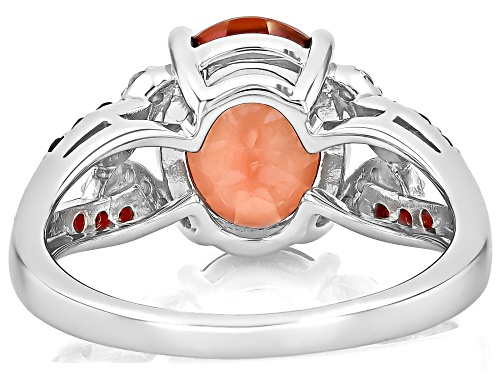 2.68ct Oval Red Labradorite, .25ctw Vermelho Garnet™ With .15ctw Zircon Rhodium Over Silver Ring - Size 10