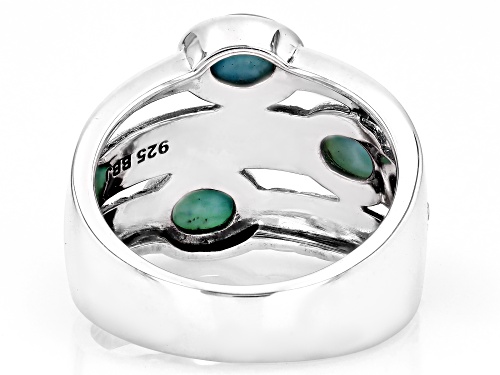 7x5mm Oval Cabochon Blue Larimar Rhodium Over Sterling Silver Ring - Size 9