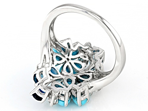 4x3mm Sleeping Beauty Turquoise,.92ctw London Blue Topaz, .34ctw zircon Rhodium Over Silver Ring - Size 5