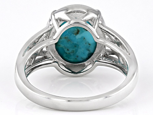 12x10mm Oval Cabochon Composite Turquoise Rhodium Over Sterling Silver Solitaire Ring - Size 7