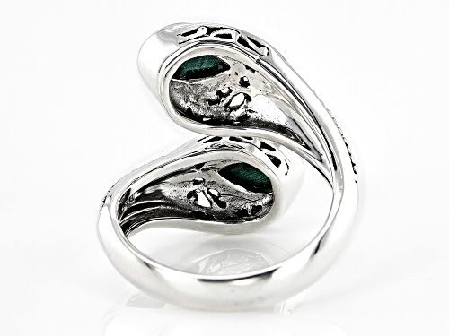 8x5mm Pear Shape Cabochon Malachite Sterling Silver Bypass Ring - Size 6