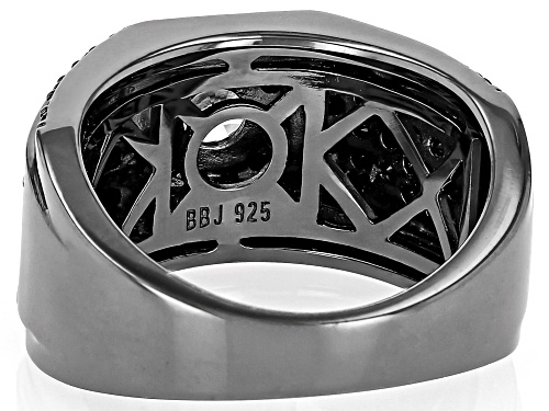 0.75ct Round White Zircon With 1.75ctw Round Black Spinel, Black Rhodium Over Silver Men's Ring - Size 13