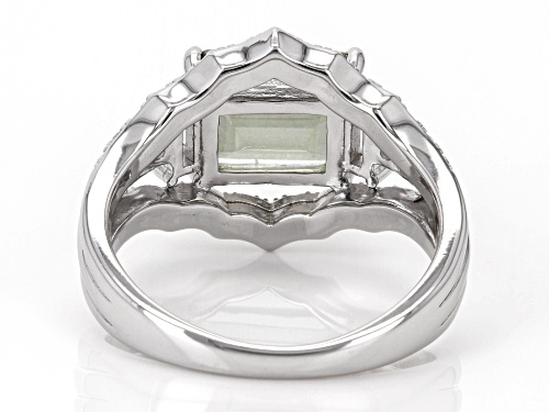 1.89ct Rectangular Octagonal Green Labradorite With 0.94ctw White Zircon Rhodium Over Silver Ring - Size 7