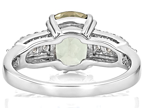 2.00ct Cushion Green Labradorite With .28ctw Lab White Sapphire Rhodium Over Sterling Silver Ring - Size 9
