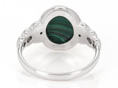 11x9mm Oval Green Malachite With 0.03ctw Round White Zircon Rhodium Over Sterling Silver Ring - Size 7