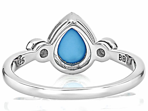 8x6mm Pear Shape Cabochon Sleeping Beauty Turquoise With .09ctw Zircon Rhodium Over Silver Ring - Size 9