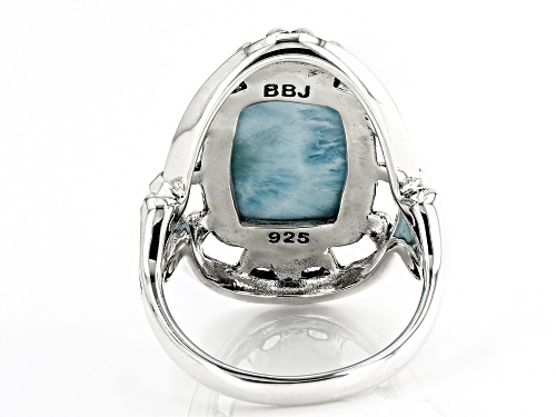16x10mm Cushion Cabochon Larimar Sterling Silver Solitaire Ring - Size 10