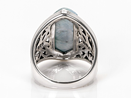 20x8mm Free-form Cabochon Larimar Sterling Silver Solitaire Ring - Size 6
