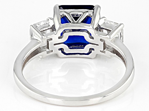 2.08ct Square Octagonal Lab Blue Spinel With .87ctw Lab White Sapphire Rhodium Over Silver Ring - Size 7