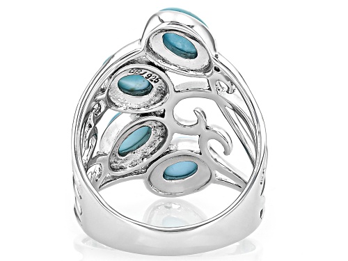 7x5mm Oval Cabochon Larimar Rhodium Over Sterling Silver Ring - Size 6