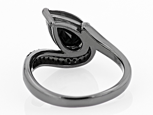 1.93ct Pear Shape And 0.23ctw Round Black Spinel, Black Rhodium Over Sterling Silver Ring - Size 7