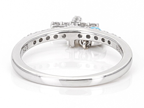 3mm Round Sleeping Beauty Turquoise With .37ctw White Zircon Rhodium Over Silver Charm Ring - Size 6