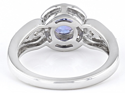 0.77ct Round Tanzanite With 0.64ctw Round White Zircon Rhodium Over Sterling Silver Ring - Size 10