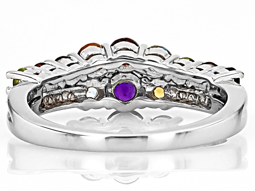1.15ctw Round Multi-Gem With 0.06ctw White Zircon Rhodium Over Sterling Silver Band Ring - Size 6