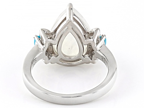 Rainbow Moonstone, Sleeping Beauty Turquoise With .05ctw White Zircon Rhodium Over Silver Ring - Size 8