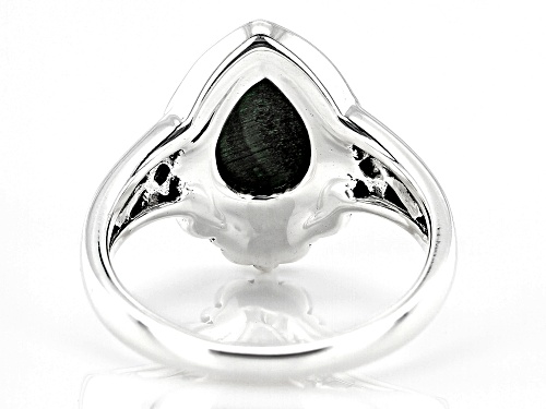 12x8mm Pear Shape Cabochon Malachite Sterling Silver Solitaire Ring - Size 7