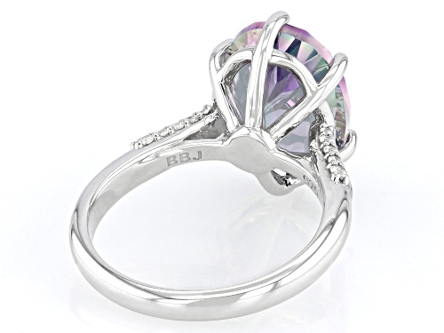 4.79ct Oval Concave Cut Multi-Color Quartz With 0.18ctw Zircon Rhodium Over Sterling Silver Ring - Size 10